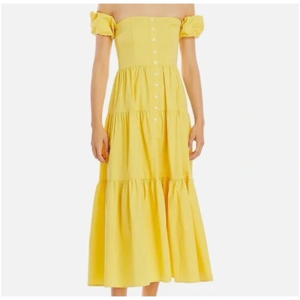 STAUD Elio Yellow Off-Shoulder Dress